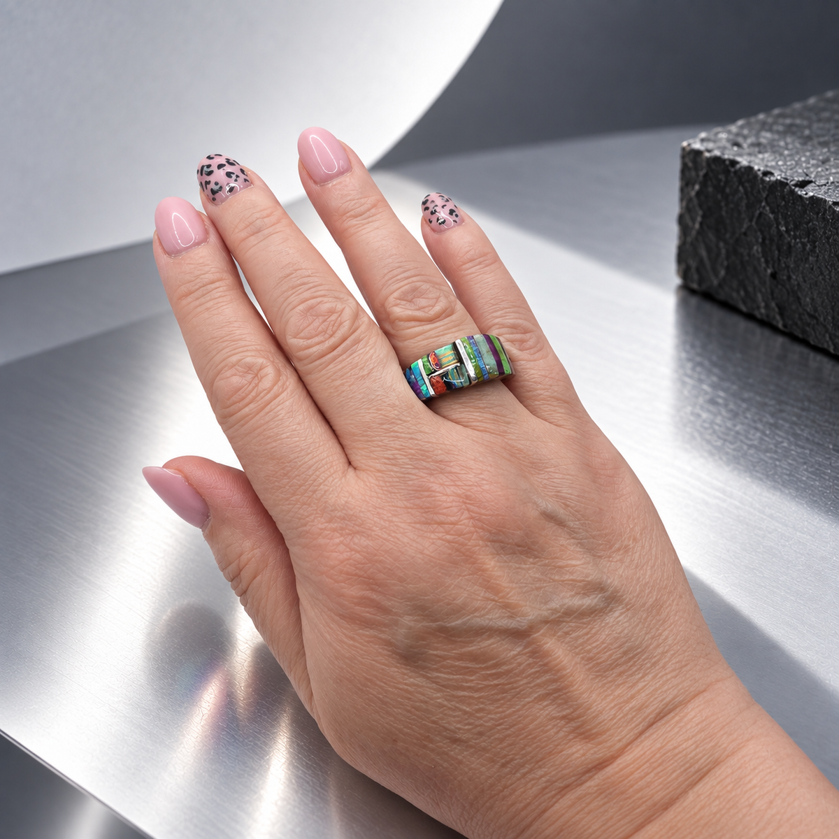 Damen Ring Edelsteinmix Unikat Silber Statement an Hand