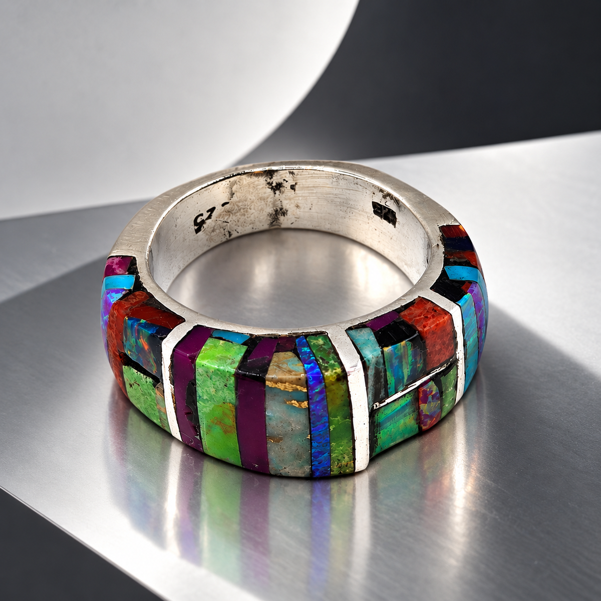Damen Ring Edelsteinmix Unikat Silber Statement liegend