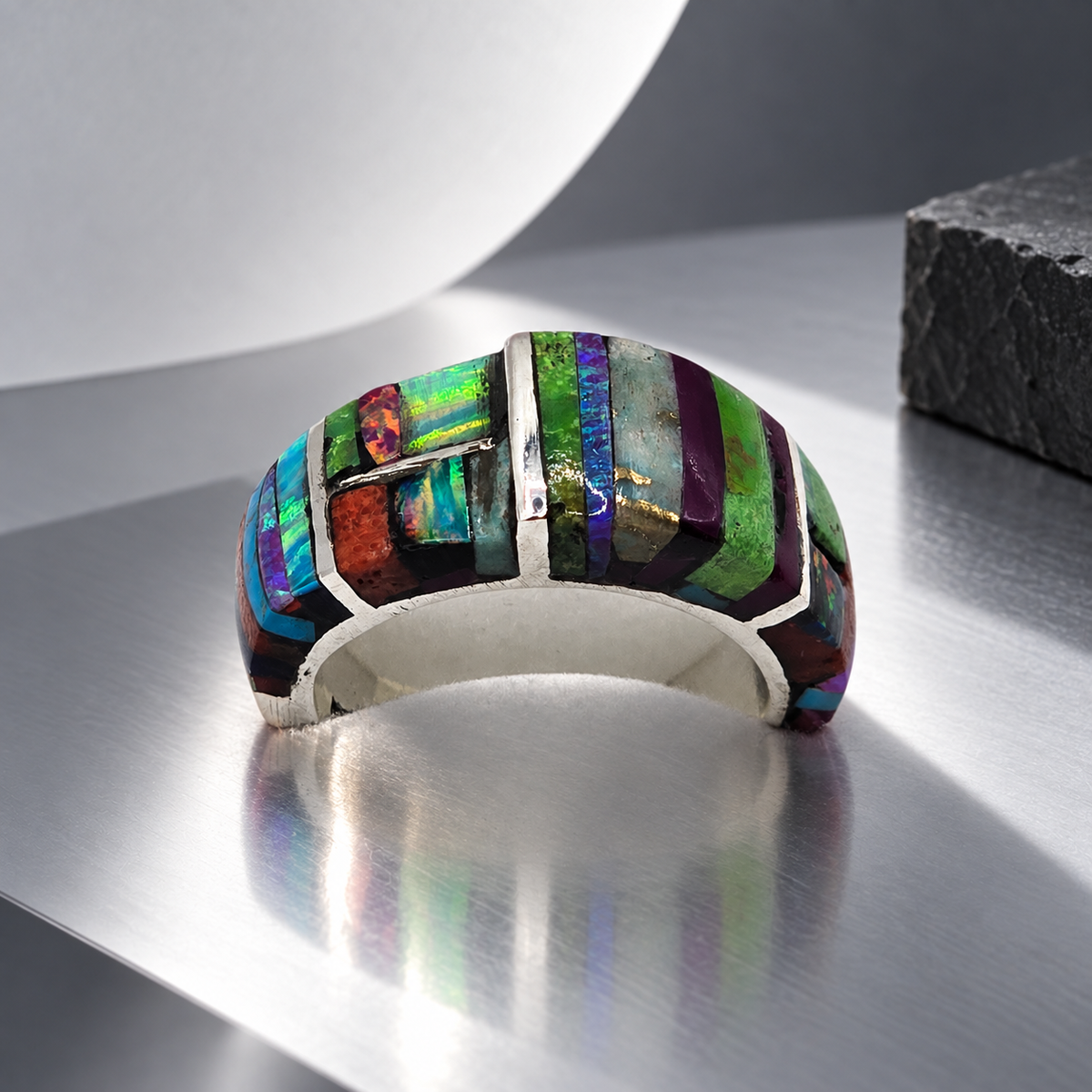 Damen Ring Edelsteinmix Unikat Silber Statement oben
