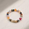 Damen Ring Elastisch Edelsteinmix und Silberperlen by DAVUTA