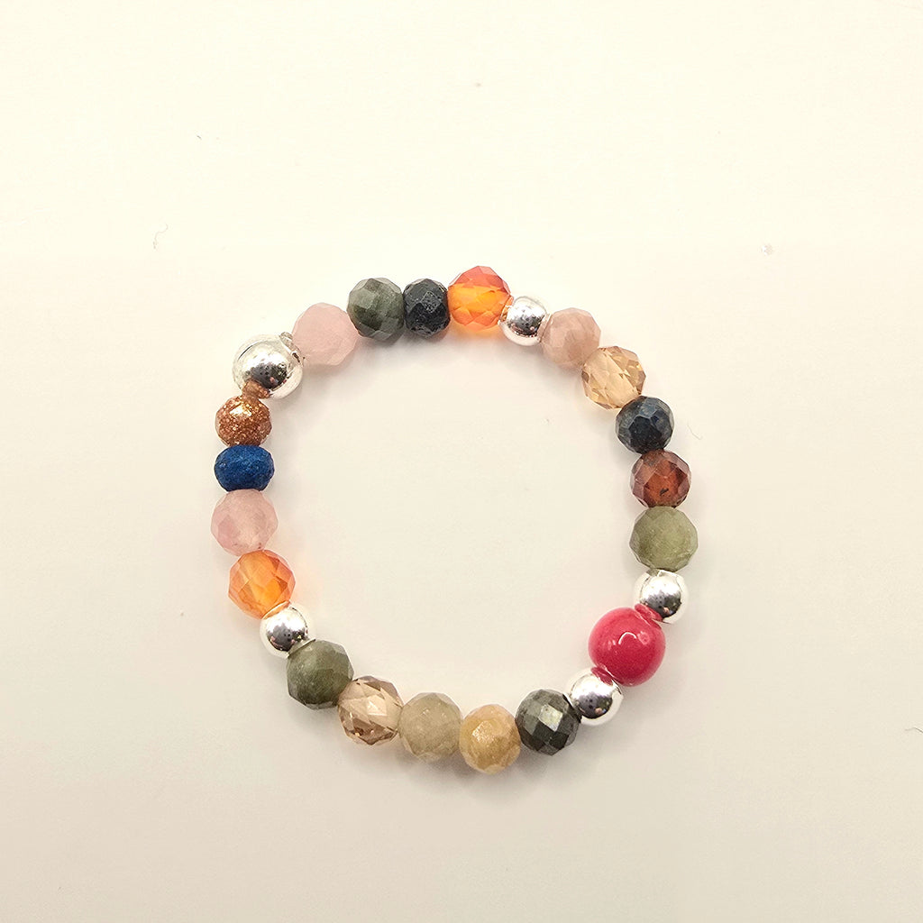 Damen Ring Elastisch Edelsteinmix und Silberperlen clean by DAVUTA