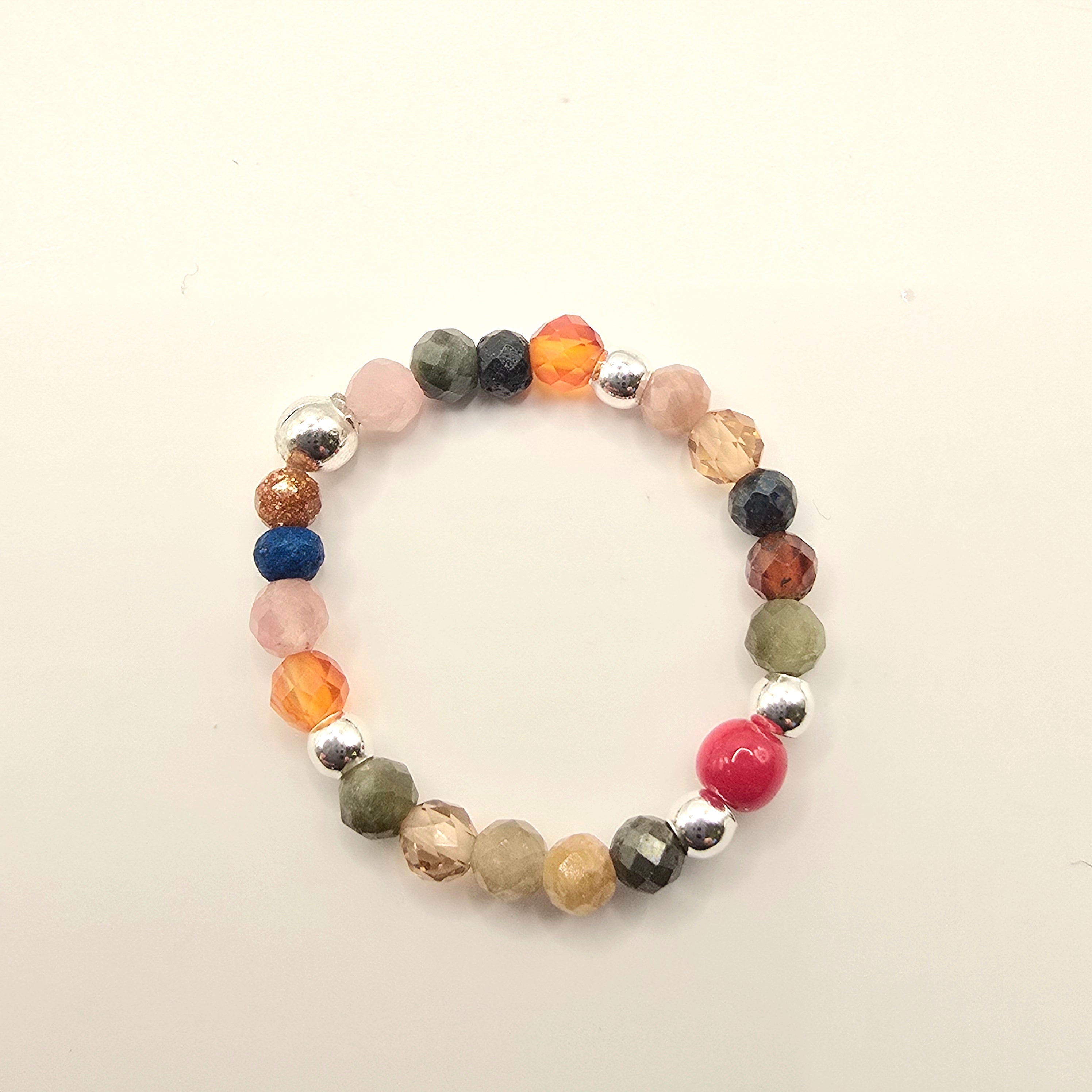 Damen Ring Elastisch Edelsteinmix und Silberperlen clean by DAVUTA