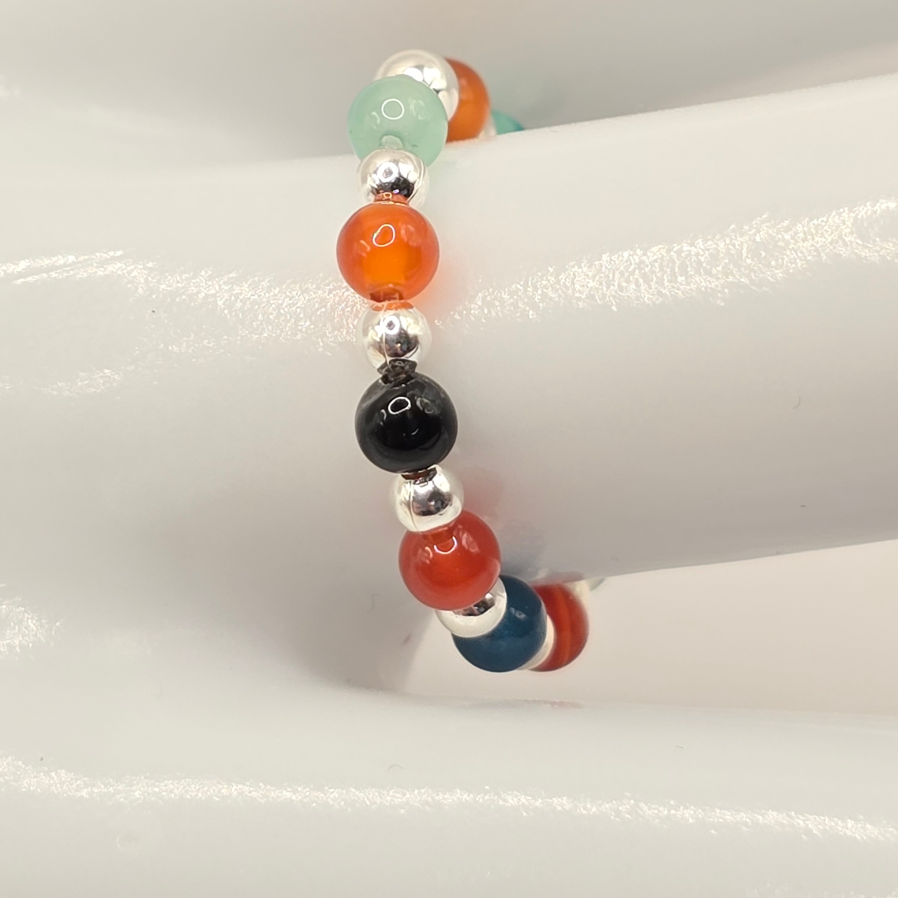 Damen Ring Elastisch Silberperlen und Edelsteinmixperle Detail