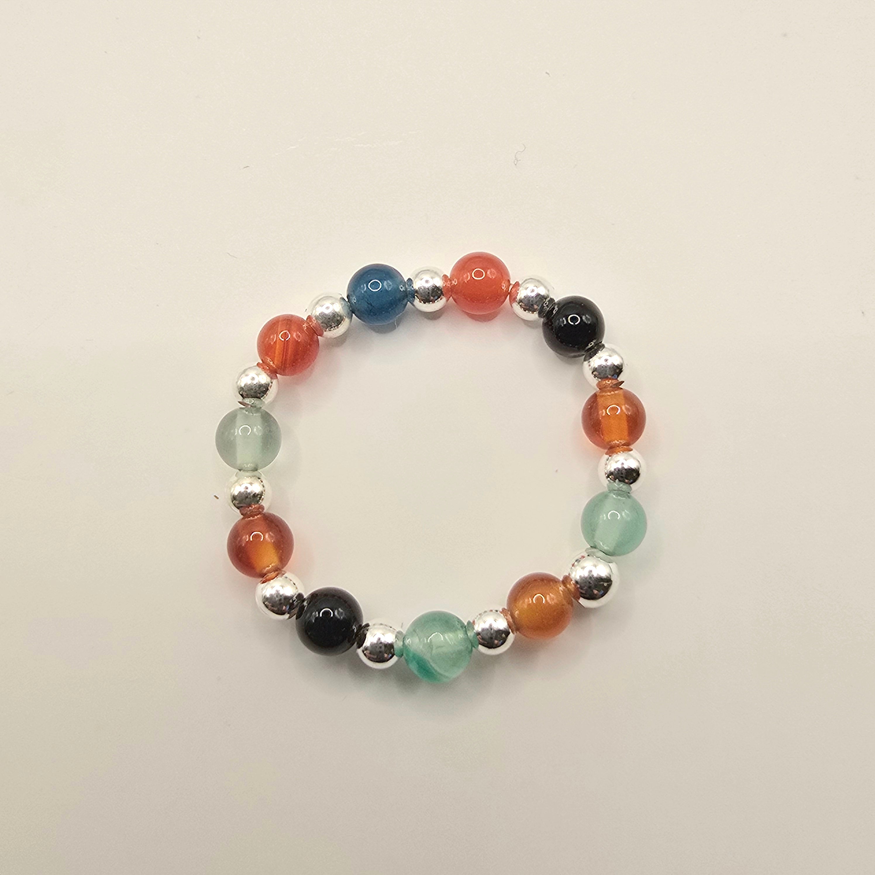 Damen Ring Elastisch Silberperlen und Edelsteinmixperle liegend