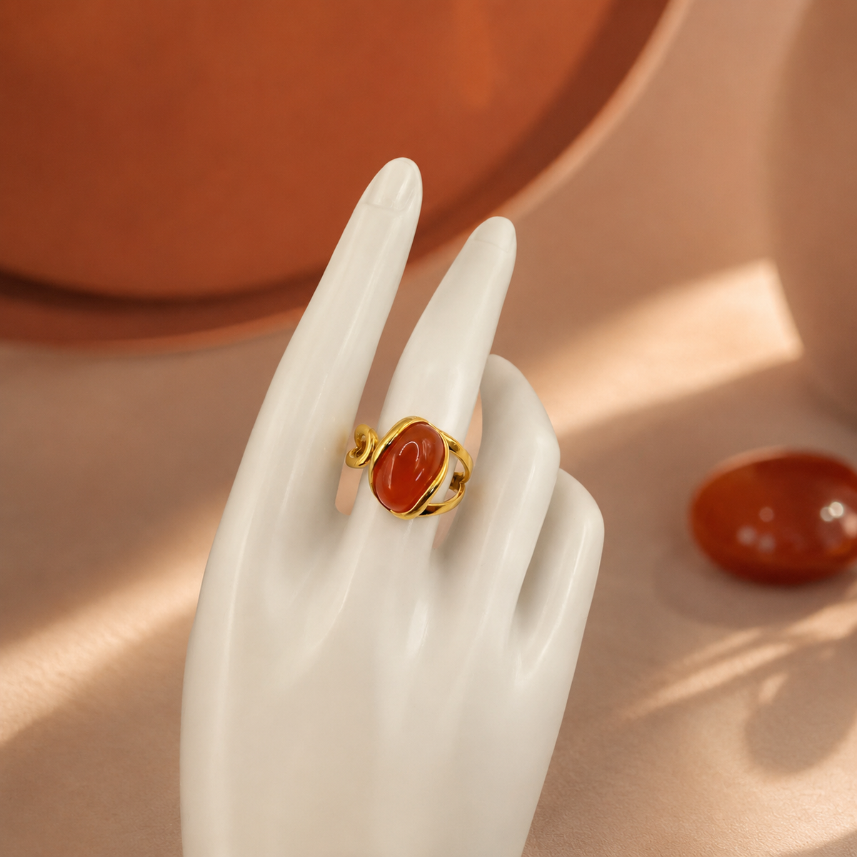 Damen Ring Karneol Silber Vergoldet Verstellbar by DAVUTA