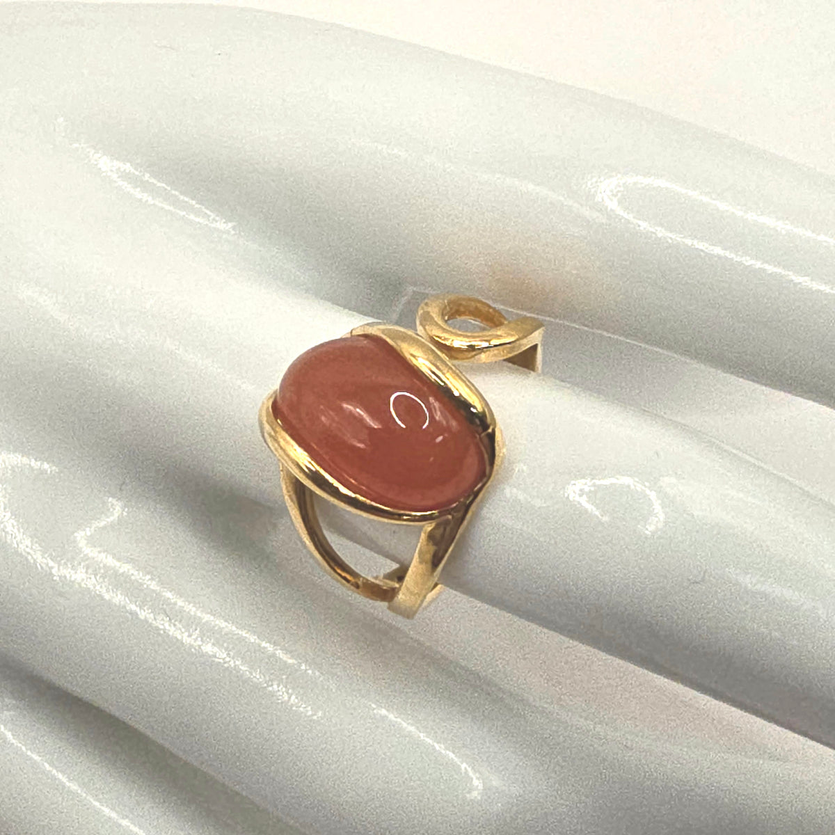 Damen Ring Karneol Silber Vergoldet Verstellbar Detail