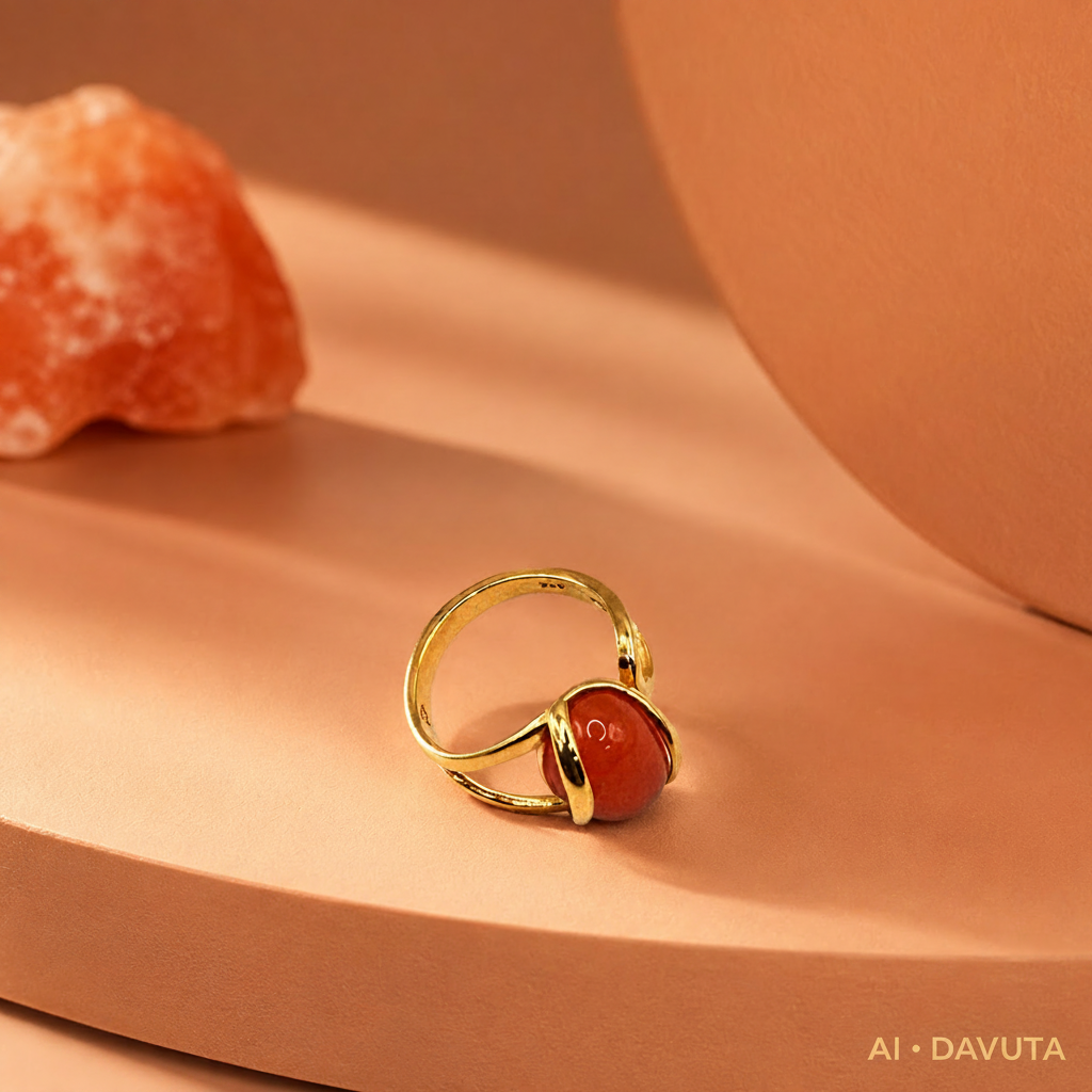 Damen Ring Karneol Silber Vergoldet Verstellbar liegend by DAVUTA