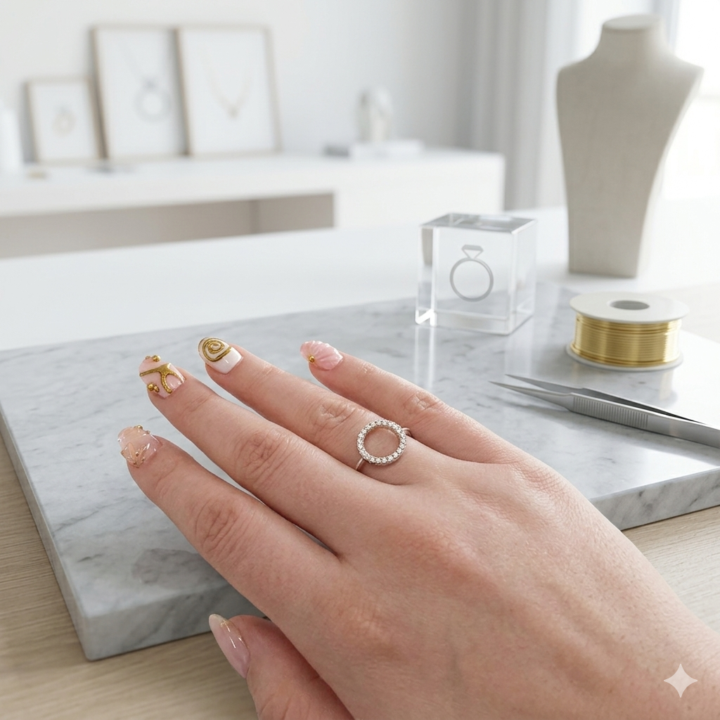 Damen Ring Kreis Silber mit Zirkonia an Modelhand by DAVUTA