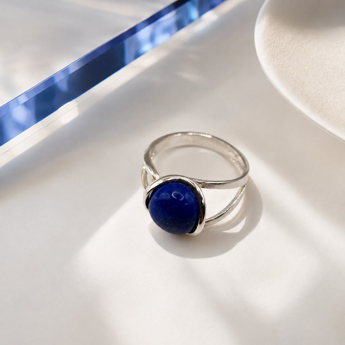 Damen Ring Lapislazuli rund silber verstellbar