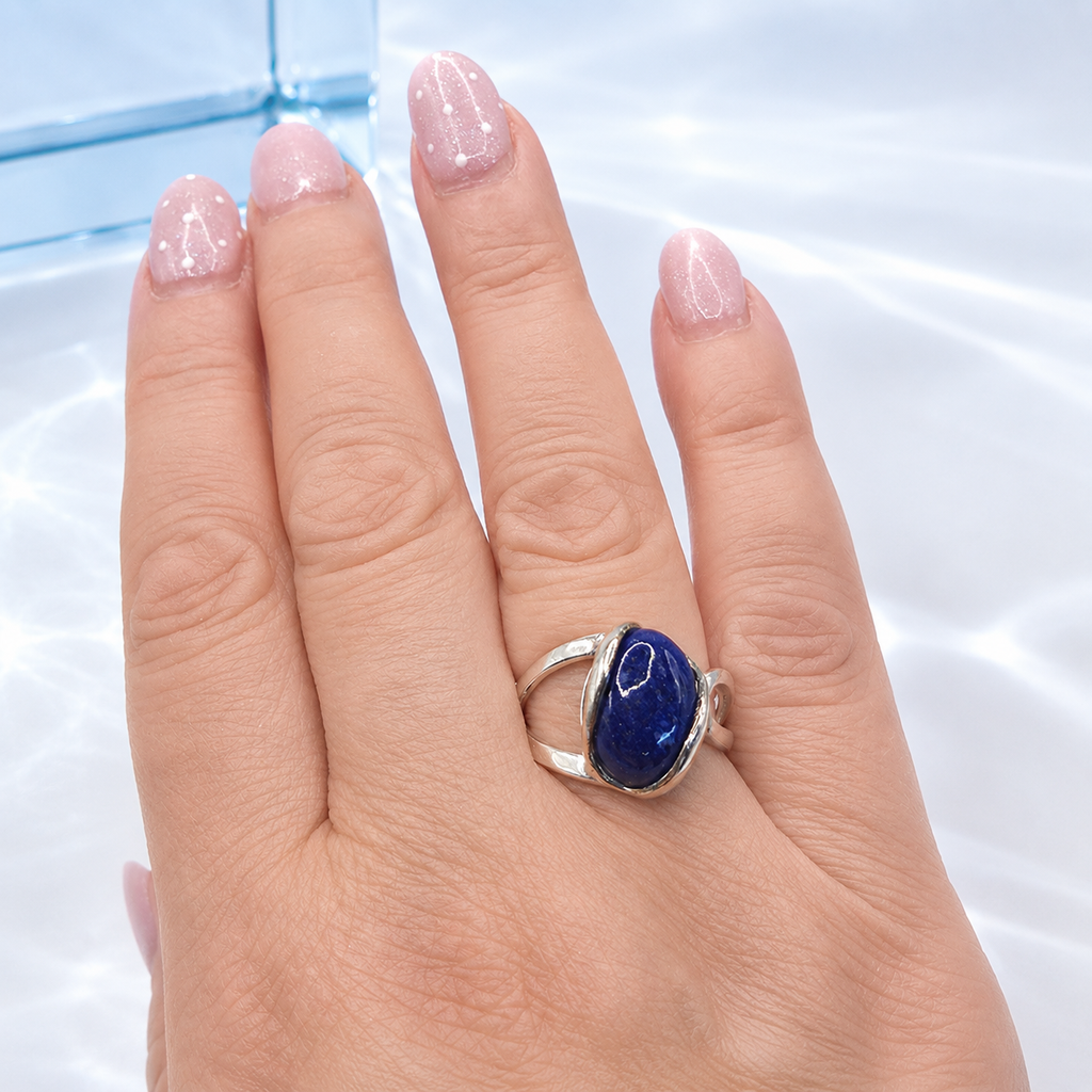 Damen Ring Lapislazuli silber verstellbar an Hand by DAVUTA
