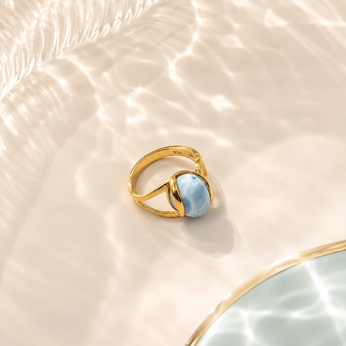 Damen Ring Larimar Silber Vergoldet Verstellbar DAVUTA