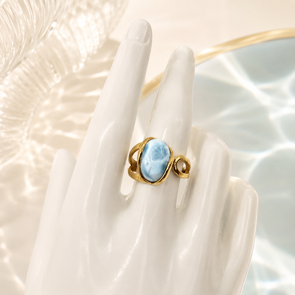 Damen Ring Larimar Silber Vergoldet Verstellbar an Büste DAVUTA