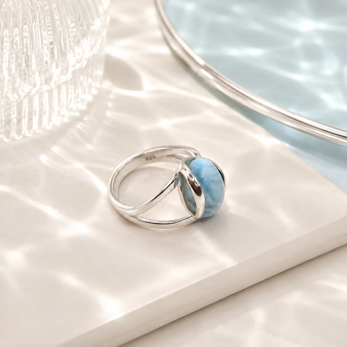 Damen Ring Larimar Silber verstellbar by DAVUTA