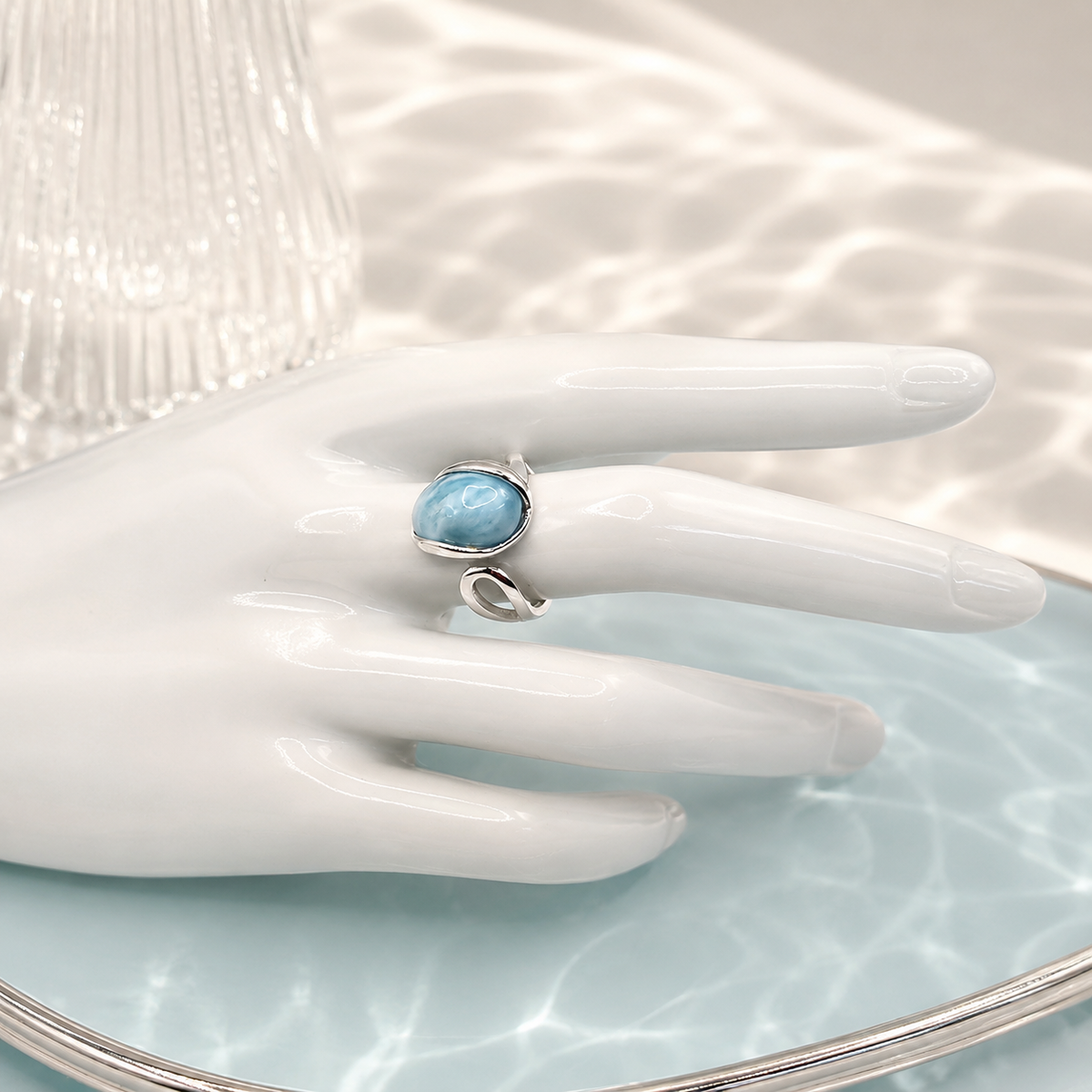 Damen Ring Larimar Silber verstellbar an Büste by DAVUTA