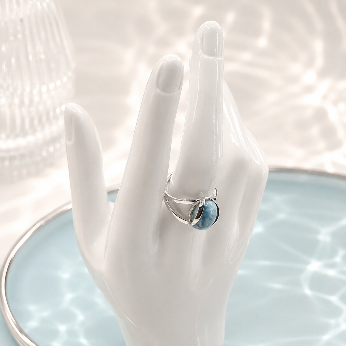 Damen Ring Larimar Silber verstellbar an Büste 2