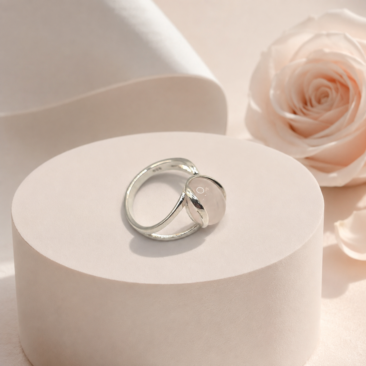 Damen Ring Rosenquarz Silber verstellbar by DAVUTA