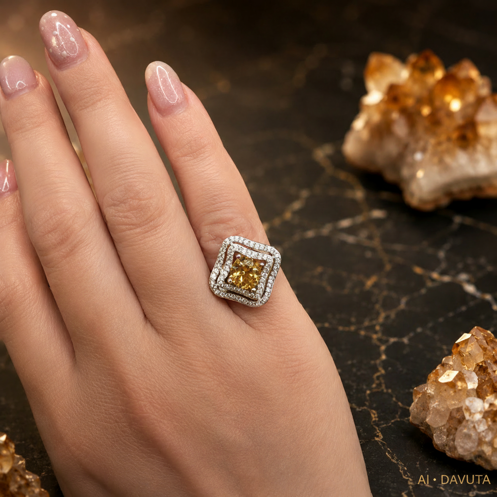 Damen_Ring_Silber_Citrin_Zirkonia_verstellbar sn Hand by DAVUTA