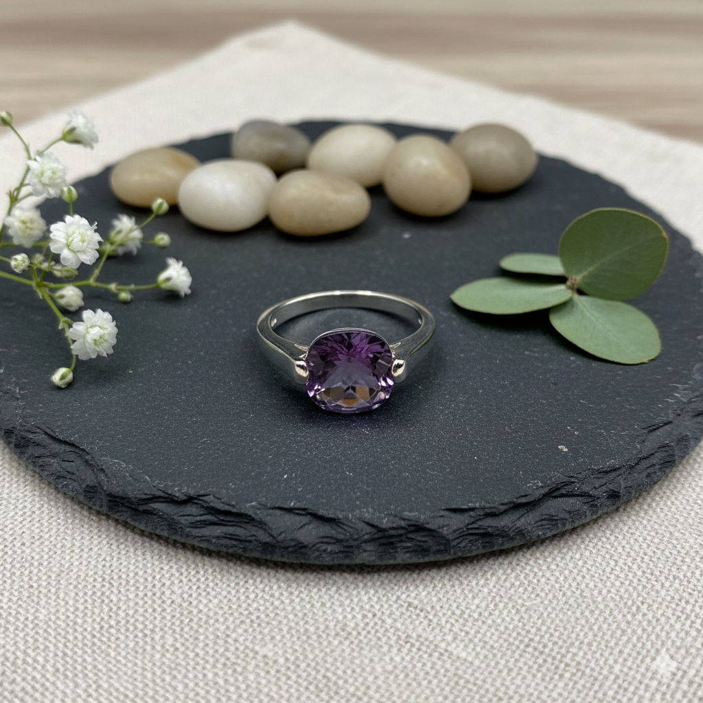 Damen Ring Silber mit Amethyst DAVUTA liegend