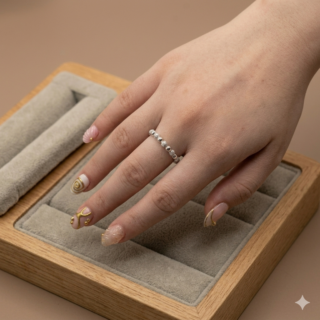 Damen Ring Silber mit Zirkonia Kugeln Ronnynor an Modelhand by DAVUTA
