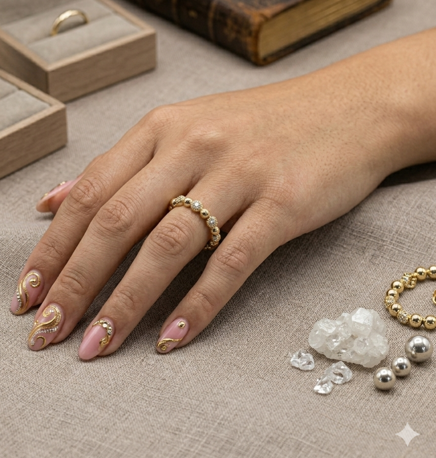 Damen Ring Silber vergoldet Zirkonia Kugeln an Modelhand 2 by DAVUTA
