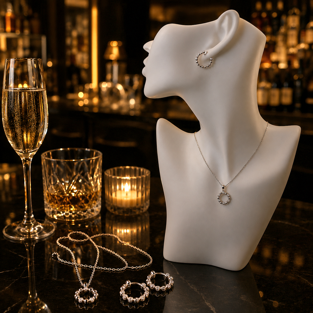 Damen Schmuckset Kette mit Anhänger und Creole in Silber Kreis by DAVUTA