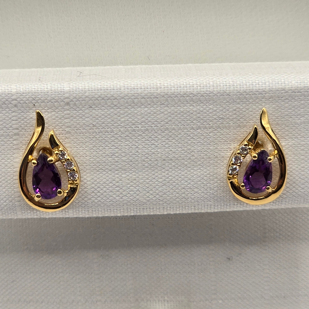 Damen Schmuckset Kette vergoldet mit Amethyst Ohrstecker Detail by DAVUTA