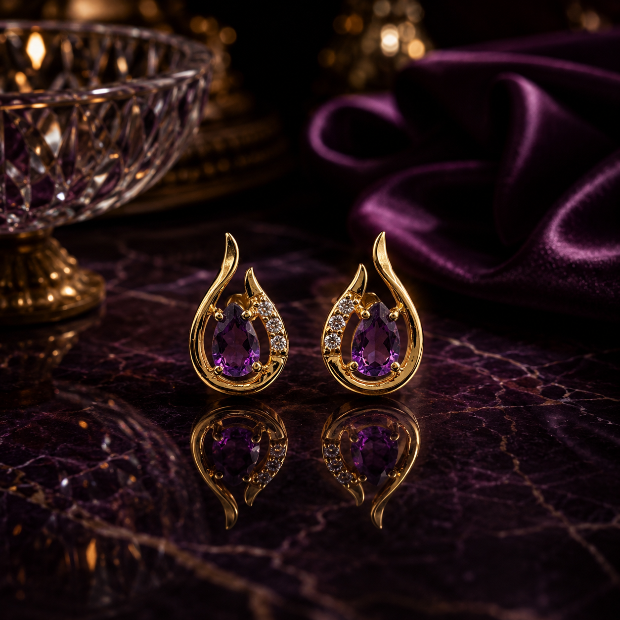 Damen Schmuckset Kette vergoldet mit Amethyst Ohrstecker by DAVUTA