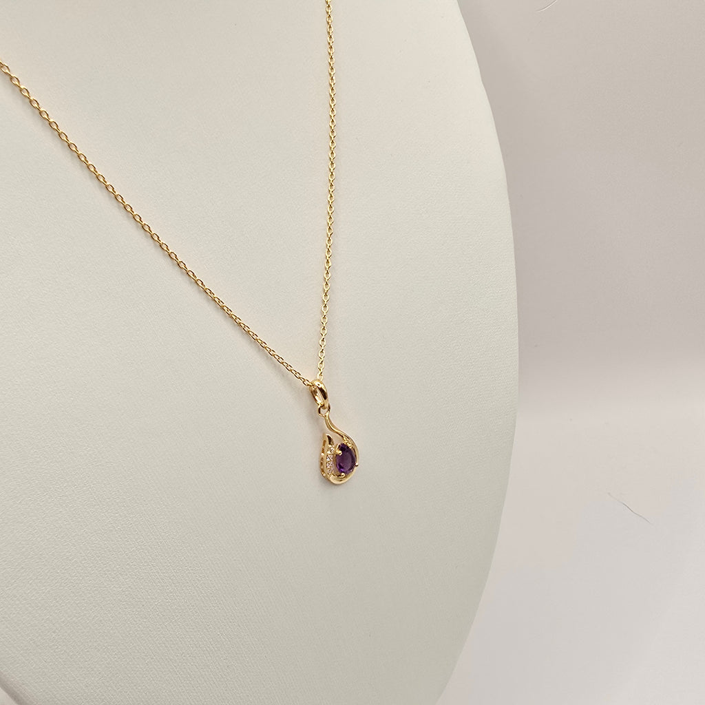 Damen Schmuckset Kette vergoldet mit Amethyst seitlich Büste by DAVUTA
