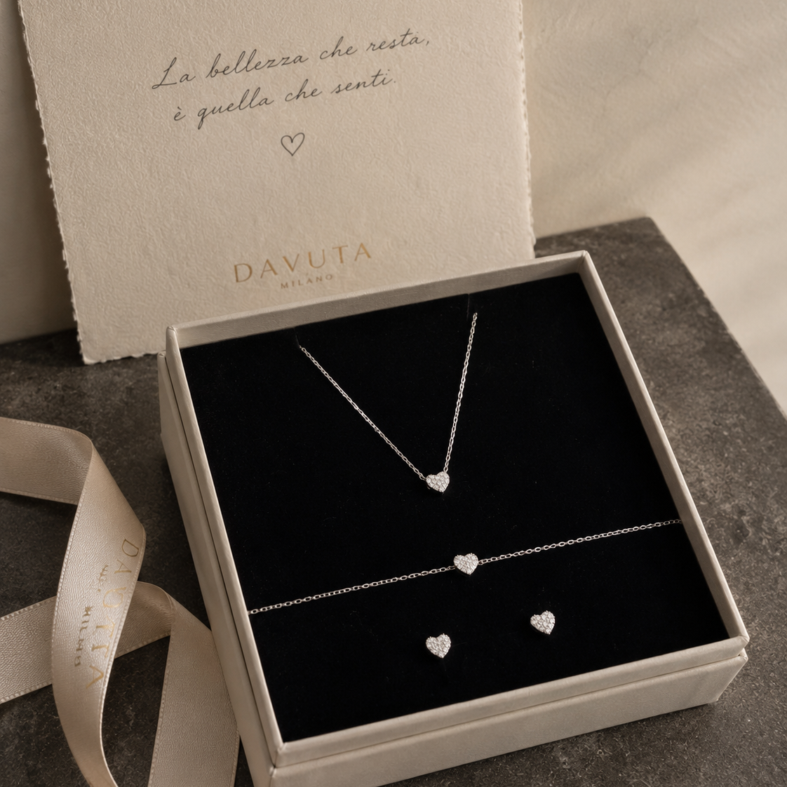Damen Schmuckset Miniherz Silber Zirkonia Almanor by DAVUTA