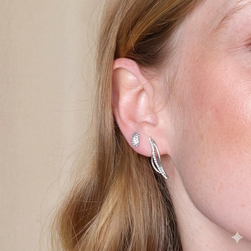 Damen Schmuckset Oval silber Zirkonia Ohrring by DAVUTA