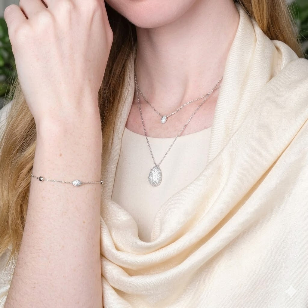 Damen Schmuckset Oval silber Zirkonia Tragebeispiel by DAVUTA