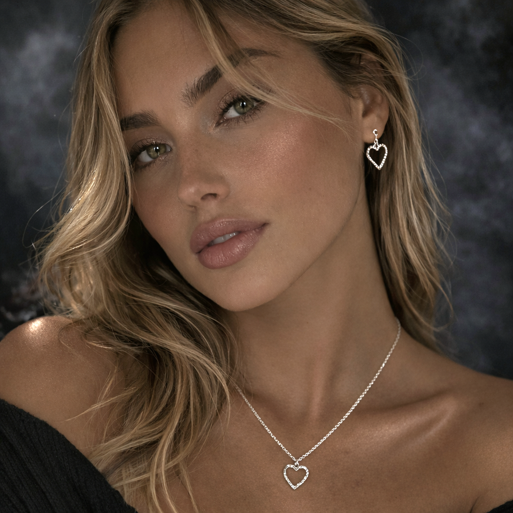 Schmuckset Damen Herz Kette mit Anhänger und Ohrring by DAVUTA