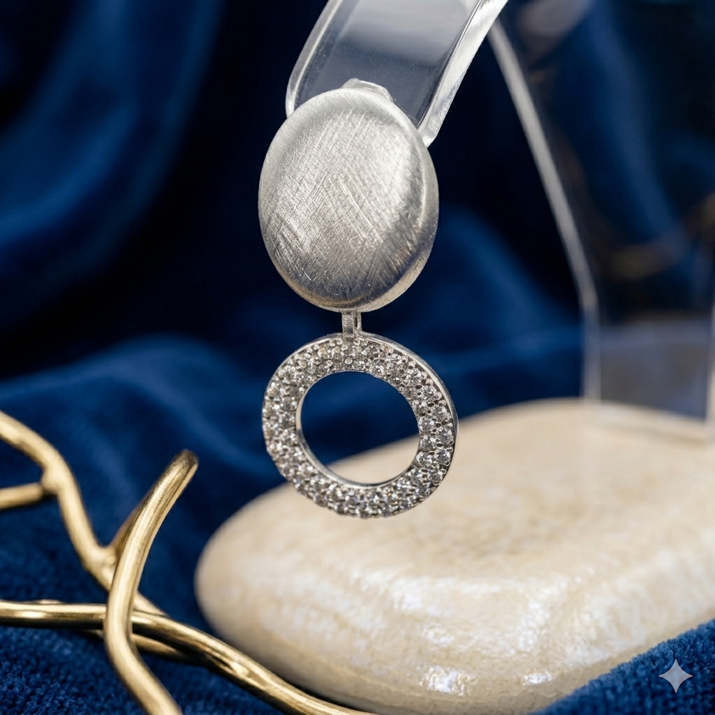 Damen System Ohrring Anhänger Heinzendorff Kreis silber Zirkonia Detail