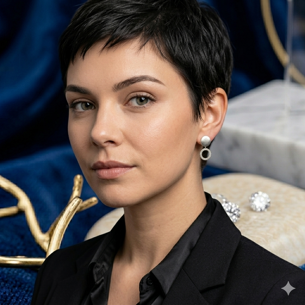 Damen System Ohrring Anhänger Heinzendorff Kreis silber Zirkonia am Model