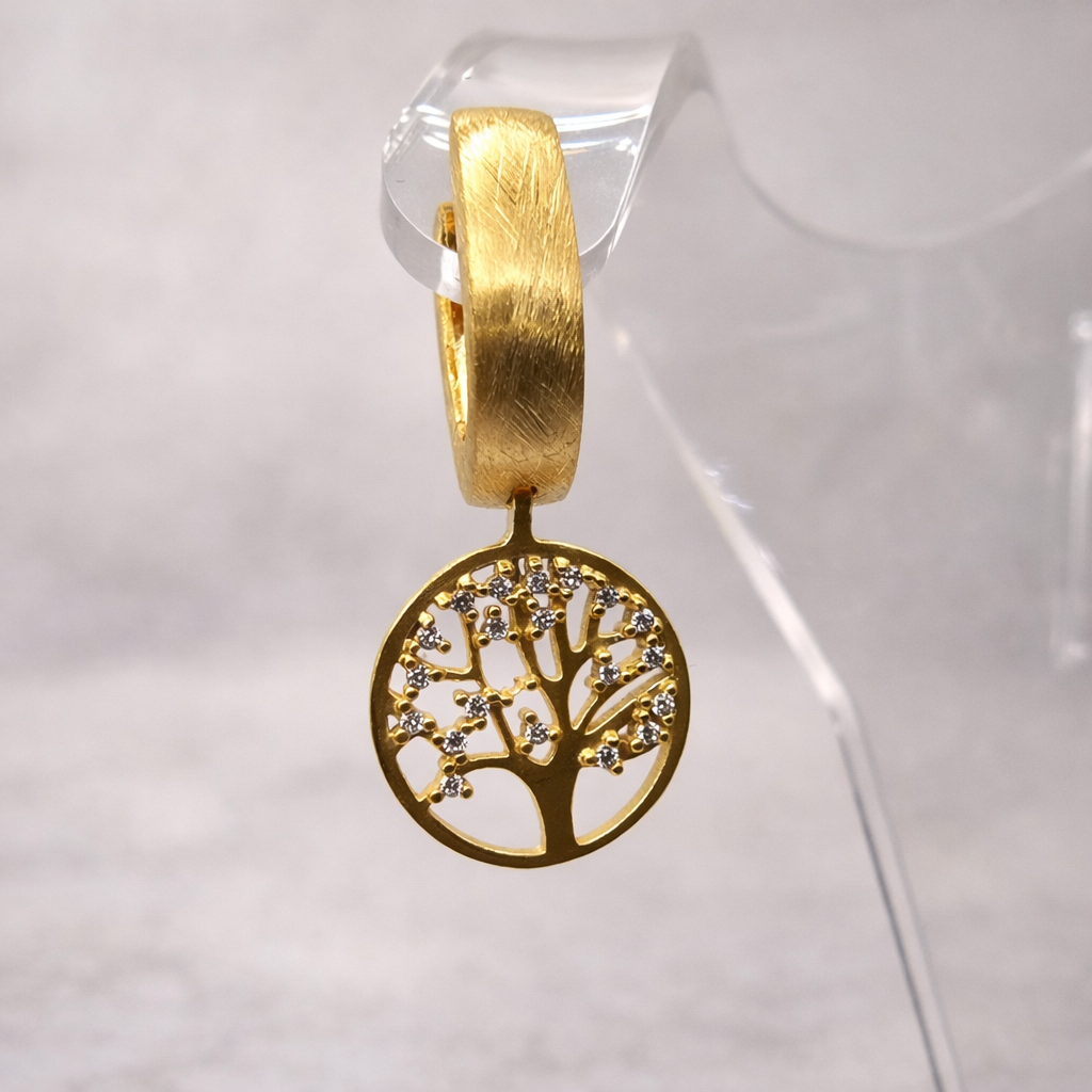 Damen System Ohrringe Einhänger Heinzendorff gold Lebensbaum Detail