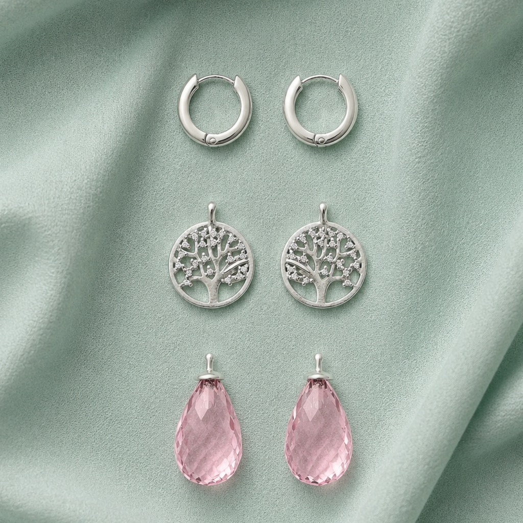 Damen Systemanhänger Ohrring Heinzendorff facettiert Rosa silber Setvorschlag by DAVUTA