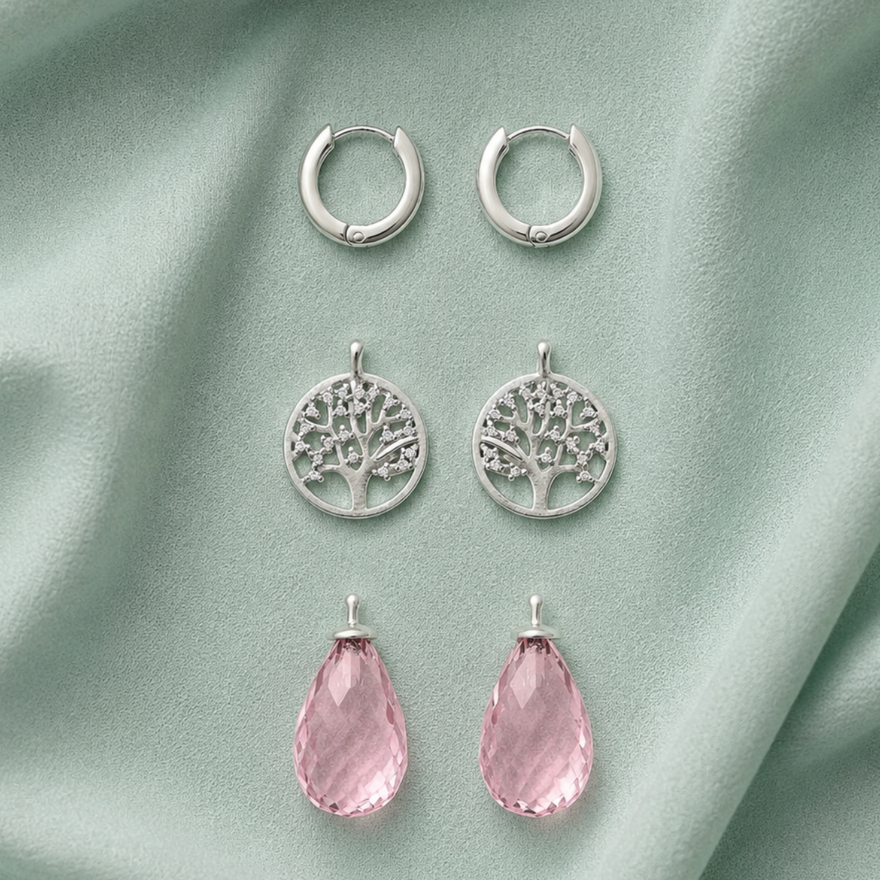 Damen Systemanhänger Ohrring Heinzendorff facettiert Rosa silber Setvorschlag by DAVUTA