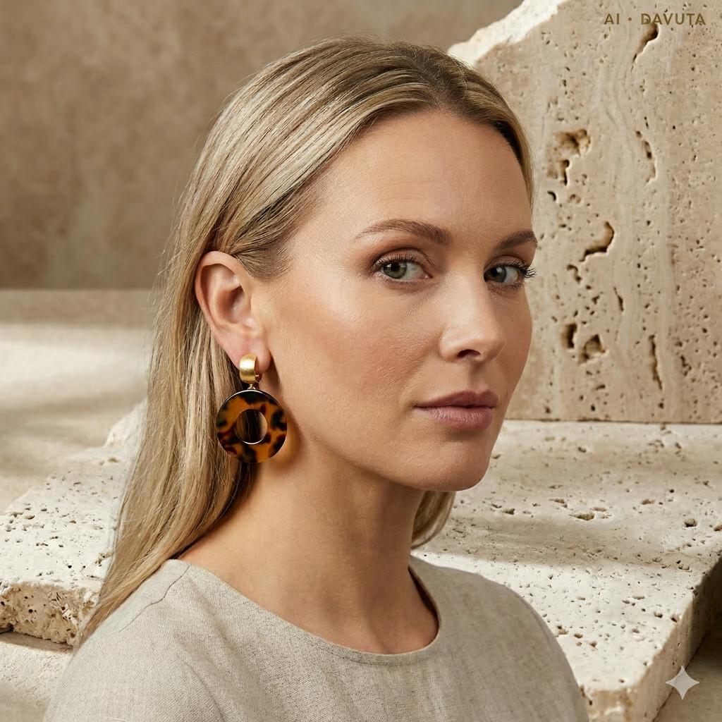 Damen Systemohrringe Einhänger Heinzendorff Acetat Ring gold am Model