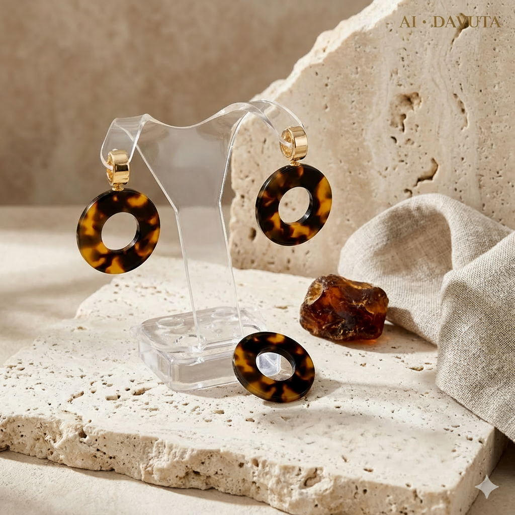 Damen Systemohrringe Einhänger Heinzendorff Acetat Ring gold am Ständer Set by DAVUTA