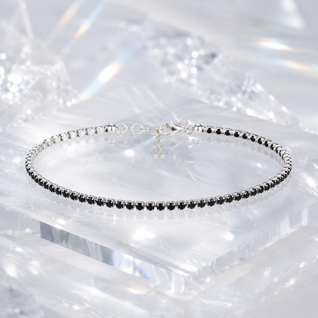Damen Tennisarmband Armband Silber schwarzer Zirkonia DAVUTA