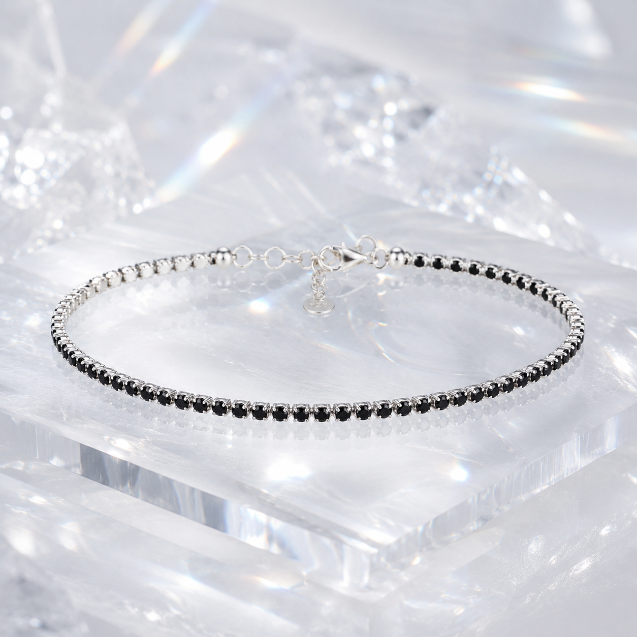 Damen Tennisarmband Armband Silber schwarzer Zirkonia DAVUTA