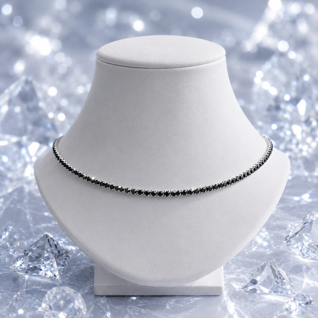 Damen Tennisarmband Armband Silber schwarzer Zirkonia DAVUTA an Büste