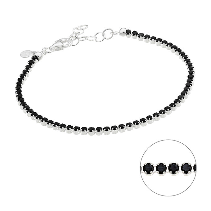 Damen Tennisarmband Armband Silber schwarzer Zirkonia DAVUTA clean