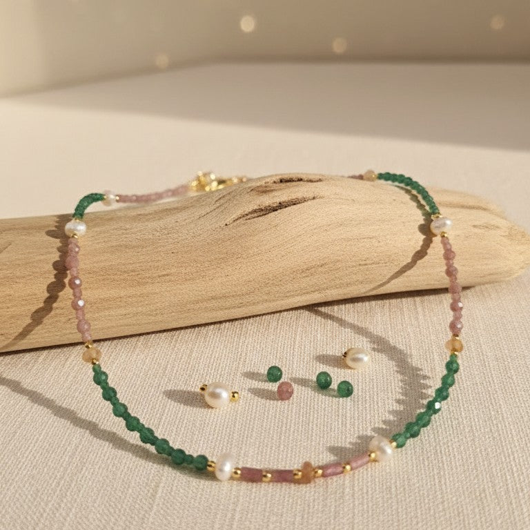 Collier Perlen Aventurin vergoldet 