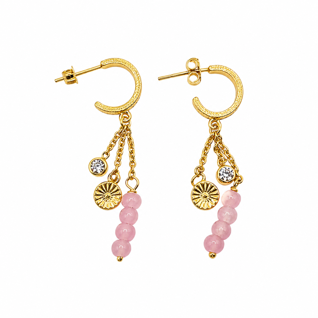 Damen Ohrring / Sole & Rosa / 925er Silber vergoldet / Rosenquarz