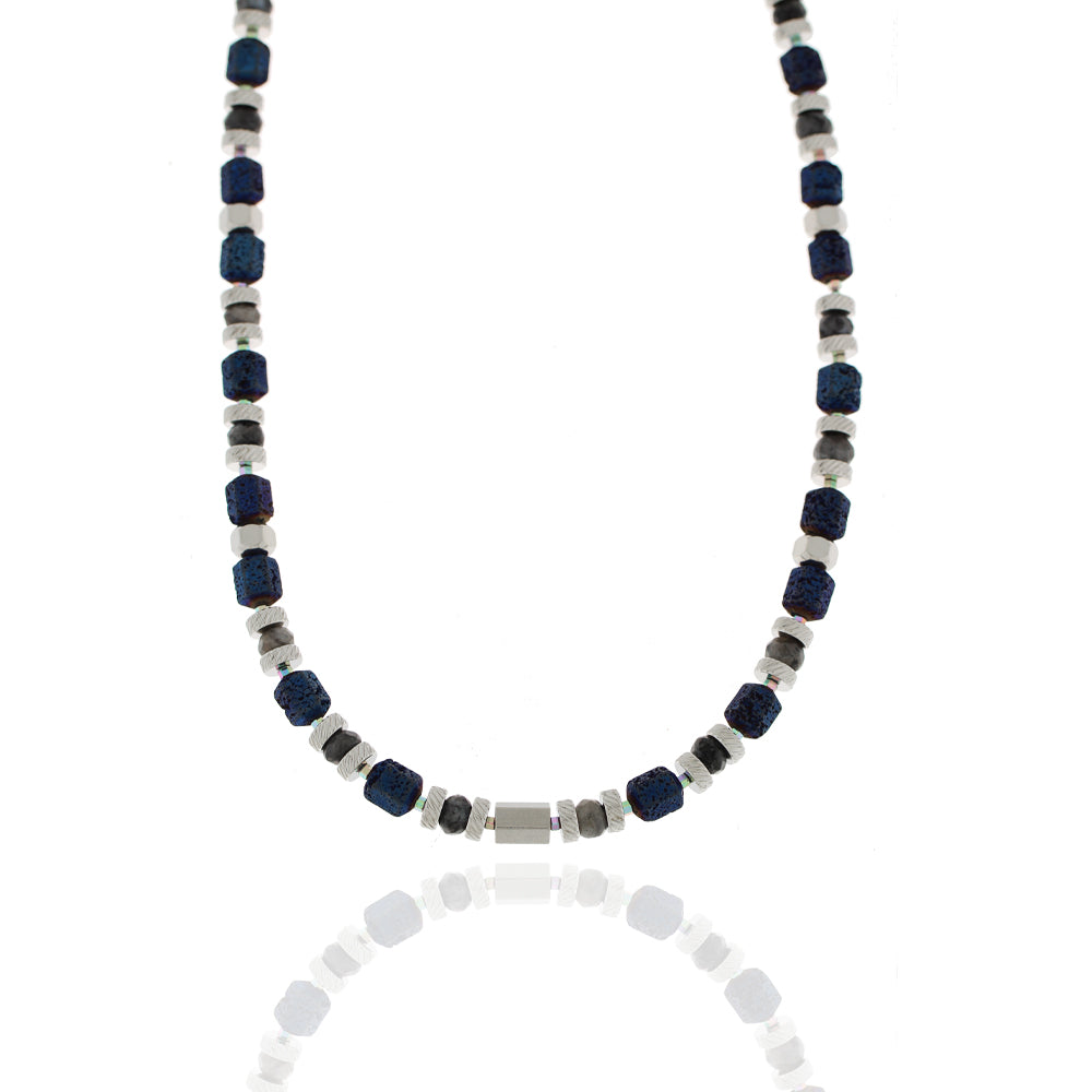 Herren Halskette / Notte Profonda / Labradorit / Edelstahl / kraftvoll + maskulin