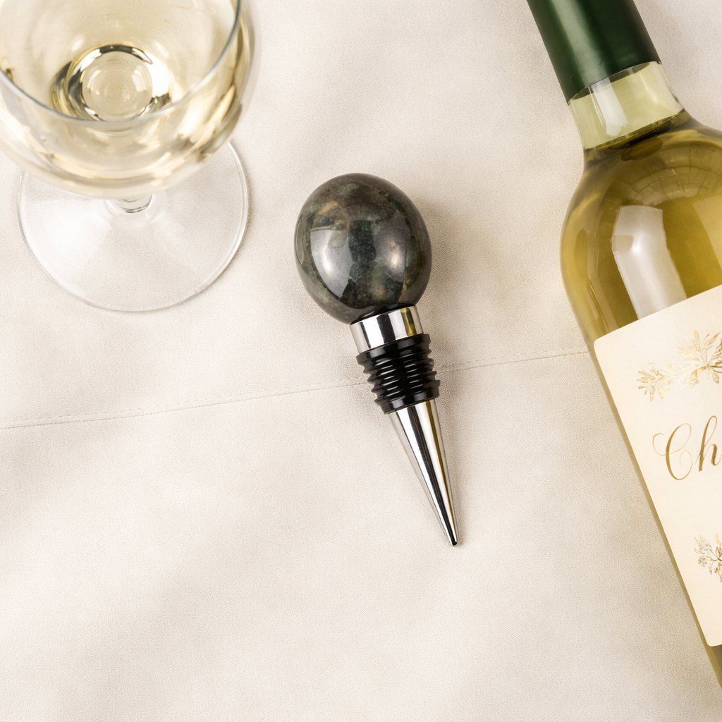 Flaschenverschluss mit dunklem Labradorit Trommelstein by DAVUTA