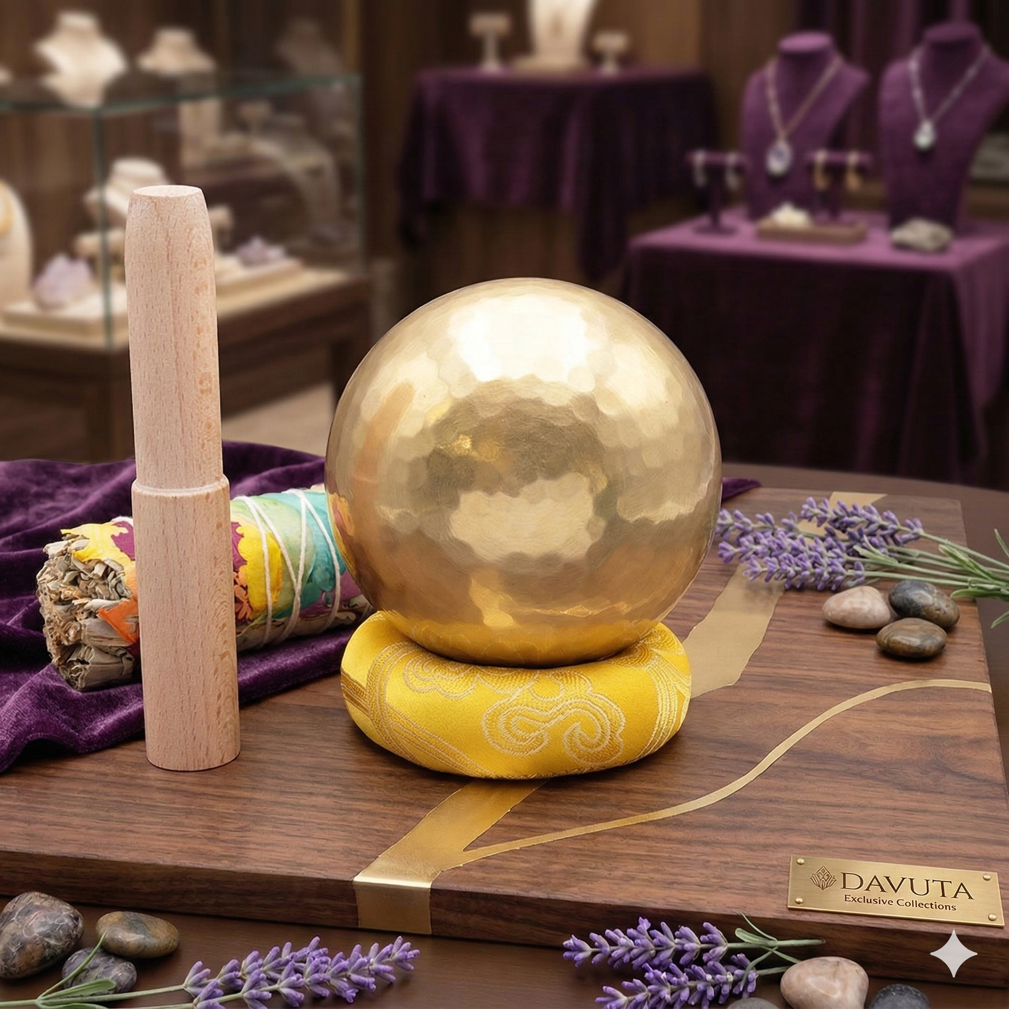 Tibetische Klangschale mit Kissen und Klangstab (Set)