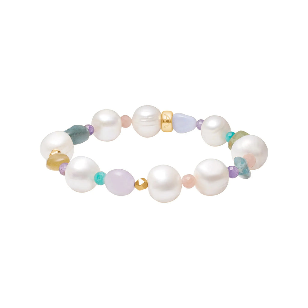 Damen Armband Edelstein / "Pastello Celeste" / Süßwasserperle / Vergoldetes Detail