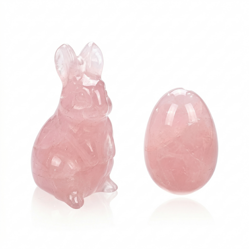 Rosenquarz Oster-Set - Edelstein Hase & Ei